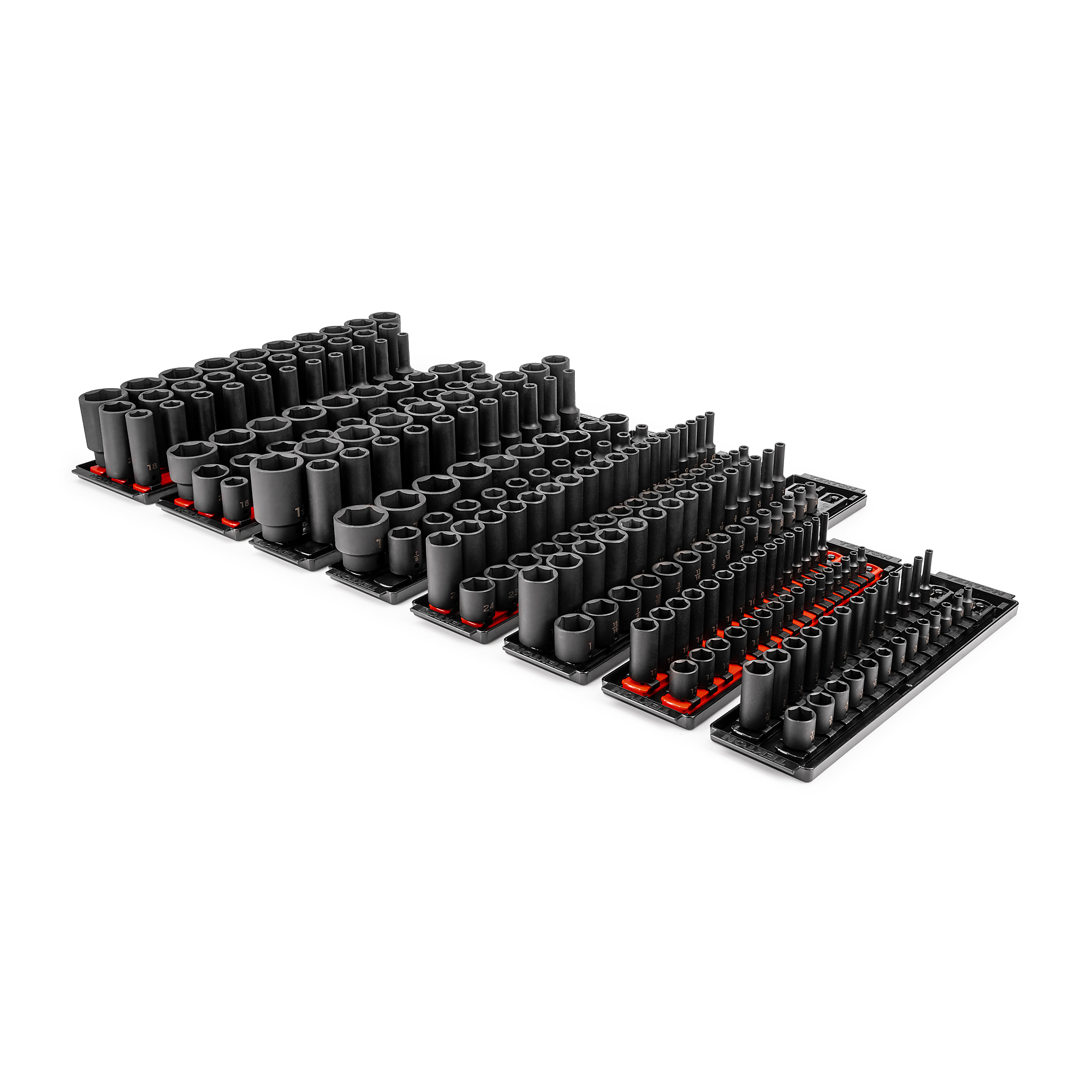 TEKTON 1/4, 3/8, 1/2 Inch Drive Shallow and Deep 6-Point Impact Socket Set with Rails and Trays, 230-Piece (5/32 - 1-1/2 in., 4-38 mm) | SID99200